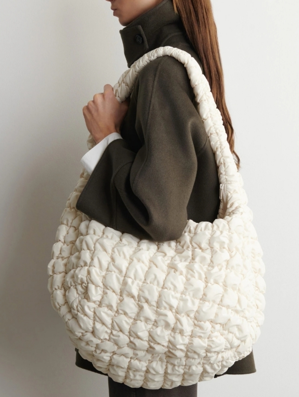 COS Oversized Quilted Crossbody Bag Ivory Cream Large